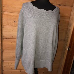 Grey sweater Cable & Gauge Woman size 3X puff sleeve scalloped edge collar